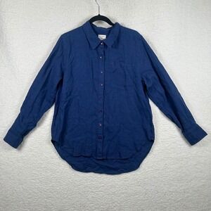 For Days Navy Blue 100% Linen Long Sleeve Button Down Shirt Mens Small